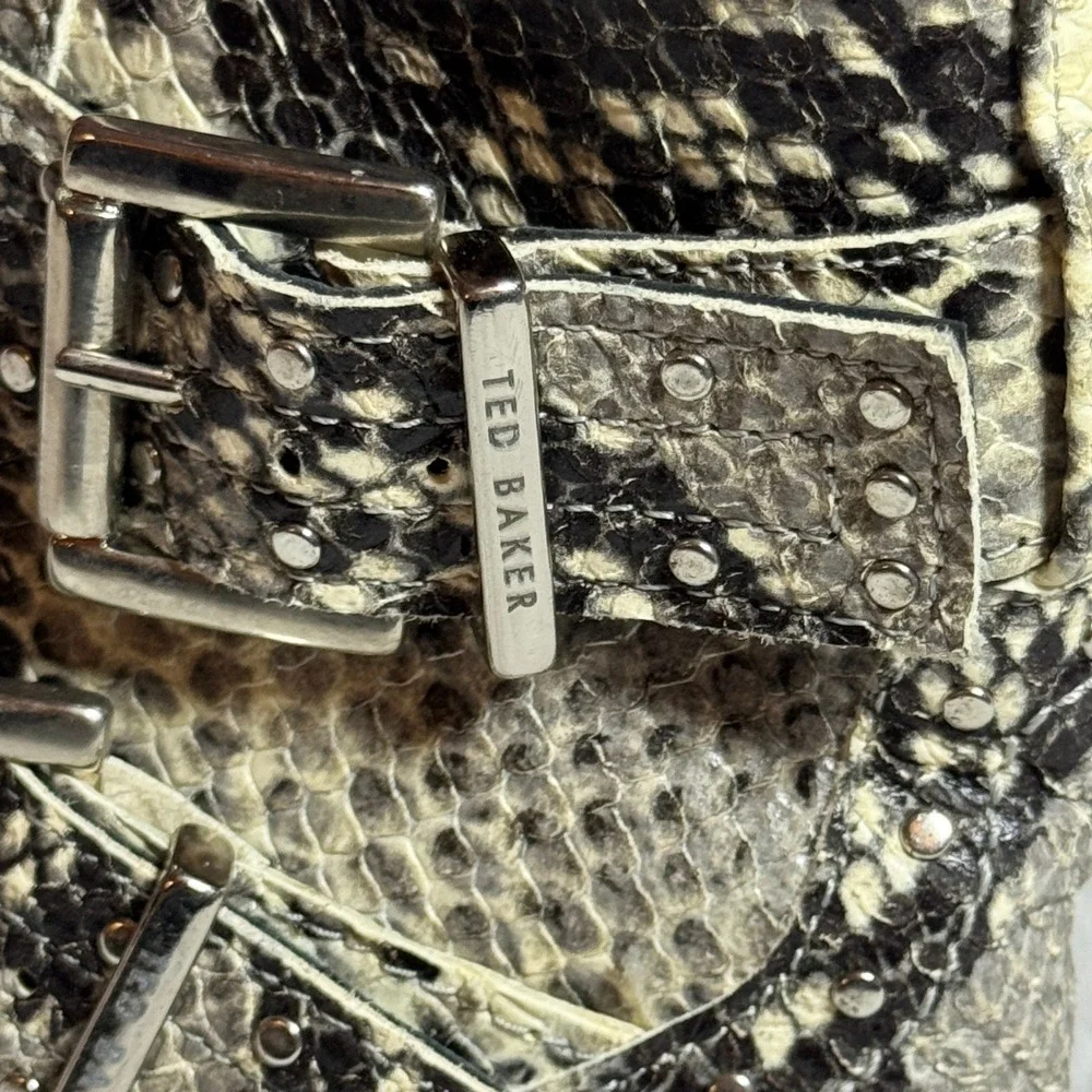 Ted Baker Snake Print Leather Lace Up Ankle Bootie‎ Buckle & Zip, Women's Size 6